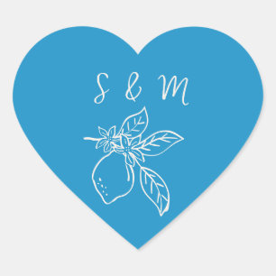 Adesivo Coração Vinhetas-Favor De Casamento De Limão Desenhado À M