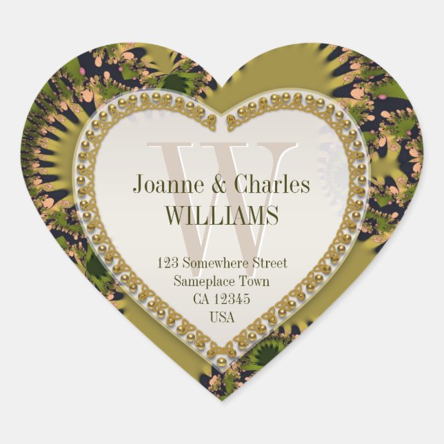 Adesivo Coração Vinhetas Monograma De Fraturas Verdes Orgânicas (Frente)