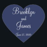 Adesivo Coração Vinhetas Náuticas de Casamento Azul-Coração<br><div class="desc">Etiquetas de casamento náuticas azuis com texto personalizável</div>