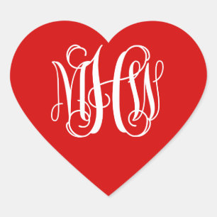 Adesivo Coração Vinho Branco Vermelho Monograma de Letra Inicial P