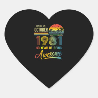 Adesivo Coração Vintage aniversário de 40 anos Gift outubro de 198