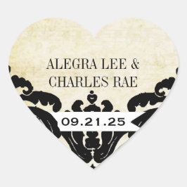 Adesivo Coração Vintage Black Casamento tema damasco Sticker