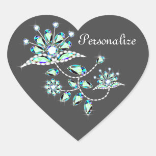 Adesivo Coração Vintage brooch floral joia floral cinza fofa