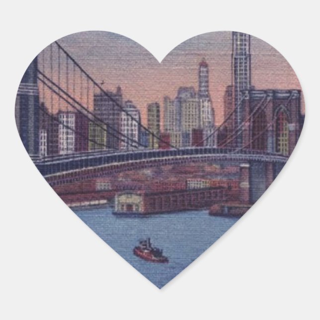 Adesivo Coração Vintage Brooklyn Bridge (Frente)