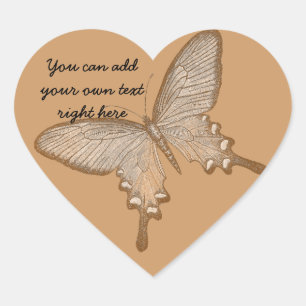 Adesivo Coração Vintage Brown Butterfly Hearts Stickers