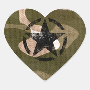 Adesivo Coração Vintage do estêncil da estrela na camuflagem