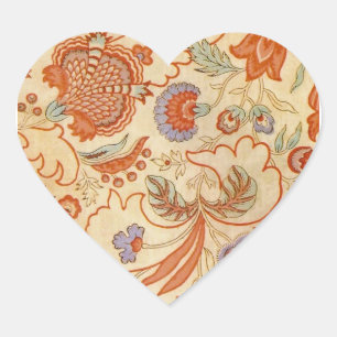 Adesivo Coração Vintage Floral Francês Chintz Antiquado Terracota