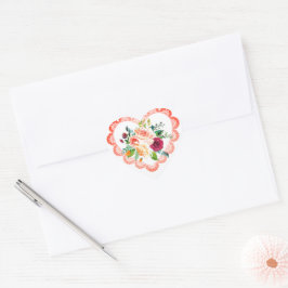 Adesivo Coração Vintage Hearts Stickers With Watercolor Flowers