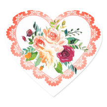 Vintage Hearts Stickers With Watercolor Flowers