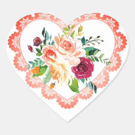 Adesivo Coração Vintage Hearts Stickers With Watercolor Flowers