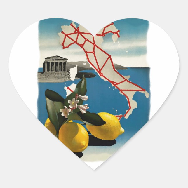 Adesivo Coração Vintage Itália Viagem (Frente)