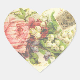 Adesivo Coração Vintage - Letra romântica rosa rosa rosa