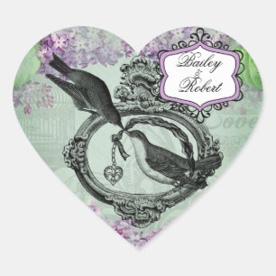 Adesivo Coração Vintage Lilacs Locket Hearts Stickers
