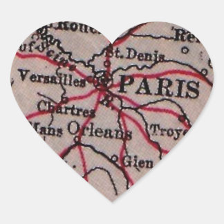 Adesivo Coração Vintage Paris França HEART Map Art