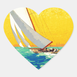 Adesivo Coração Vintage Sail Boats Viagem francês