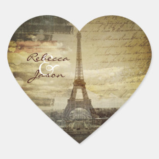 Adesivo Coração vintage scripts Paris Eiffel Tower Wedding