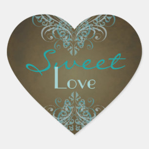Adesivo Coração Vintage Teal Scroll Brown Candy Buffet Sticker