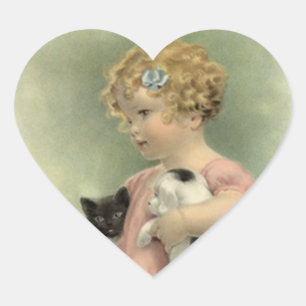 Adesivo Coração Vintage Vintage Garota Victoriana Kitten Puppy Swe