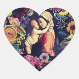 Adesivo Coração Virgem Abençoada Mary Jesus Rosas Flores Religiosa