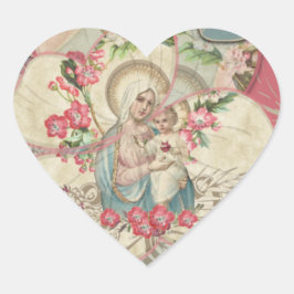 Adesivo Coração Virgem Religiosa Mary Bebê Jesus Petais Florais