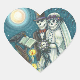 ADESIVO CORAÇÃO VOTOS NO CEMITÉRIO, CASAMENTO DE ESQUELETOS, NOIVA