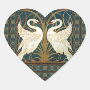 Adesivo Coração Walter Crane Swan, Rush E Iris Art Nouveau