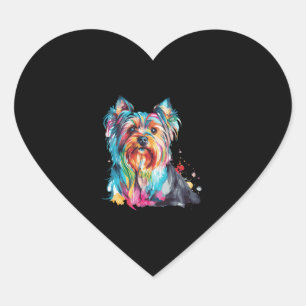 Adesivo Coração Watercolor Yorkshire Terrier Colorful Yorkie Dog L