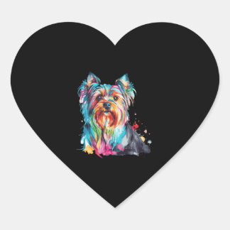 Adesivo Coração Watercolor Yorkshire Terrier Colorful Yorkie Dog L