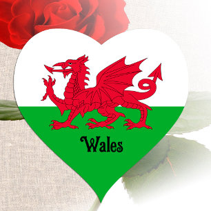 Adesivo Coração Welsh Flag Heart Sticker, Patriotic Wales, Dragon