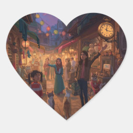 Adesivo Coração Where Cats Wander and Lanterns Glow