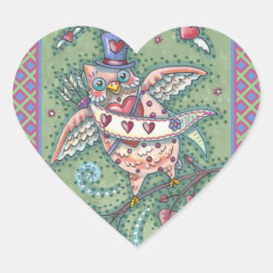 ADESIVO CORAÇÃO WHIMSICAL HOOOTS N' COARDAS CUPID OWL NAMORADOS
