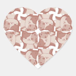 Adesivo Coração Whisker's Whimsy: Padrão de Calico Kitten Rosa Mac