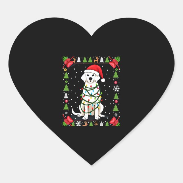 Adesivo Coração White Boxer Dog Ugly Christmas Sweater Funny Xmas  (Frente)