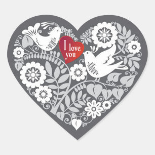Adesivo Coração White Love BI com Red & Cinza Heart Floral