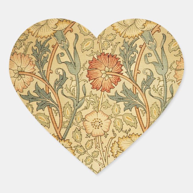 Adesivo Coração William Morris Pink Rose Flower Wallpaper Padrão (Frente)