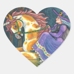 Adesivo Coração WITCH & HALLOWEEN UNICORN, BLACK CAT Fantasy Horse