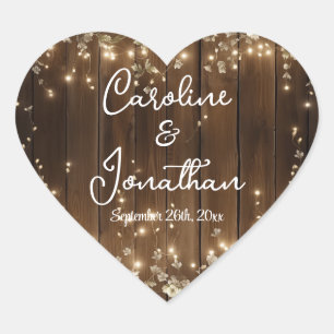 Adesivo Coração Wood Rustic String Lights White Floral Weding