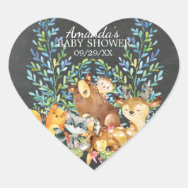 Adesivo Coração Woodland Chalkboard Chá de fraldas Favor Sticker