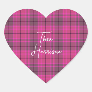 Adesivo Coração Xadrez escocês rosa e roxo personalizado preppy 