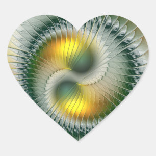 Adesivo Coração Yin Yang Verde Amarelo Fractal Abstrato Colorido