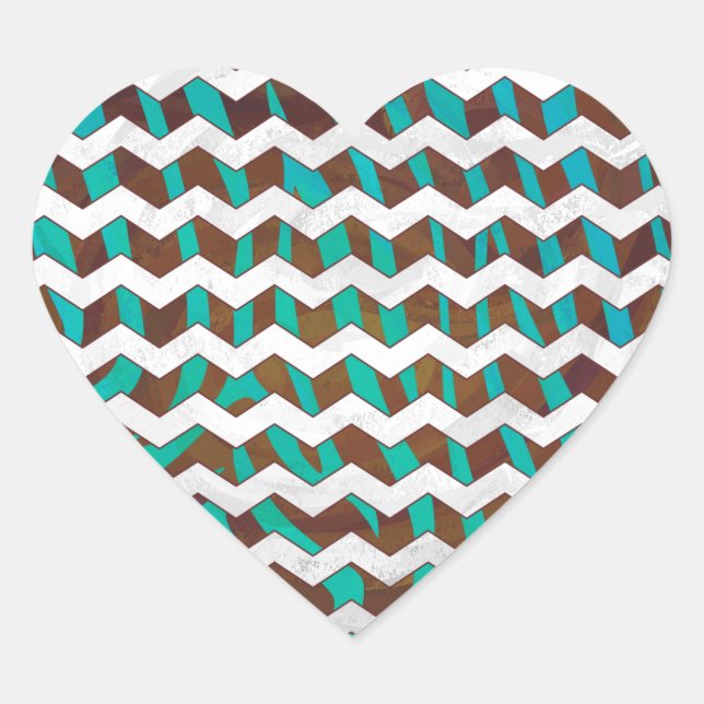 Adesivo Coração Zebra Chevron Brown e Teal Impressão (Frente)