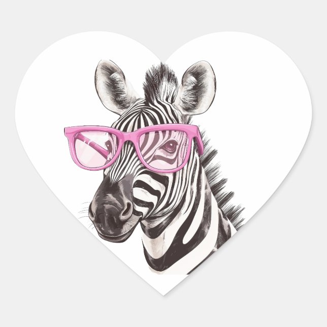Adesivo Coração Zebra com Óculos Rosa (Frente)