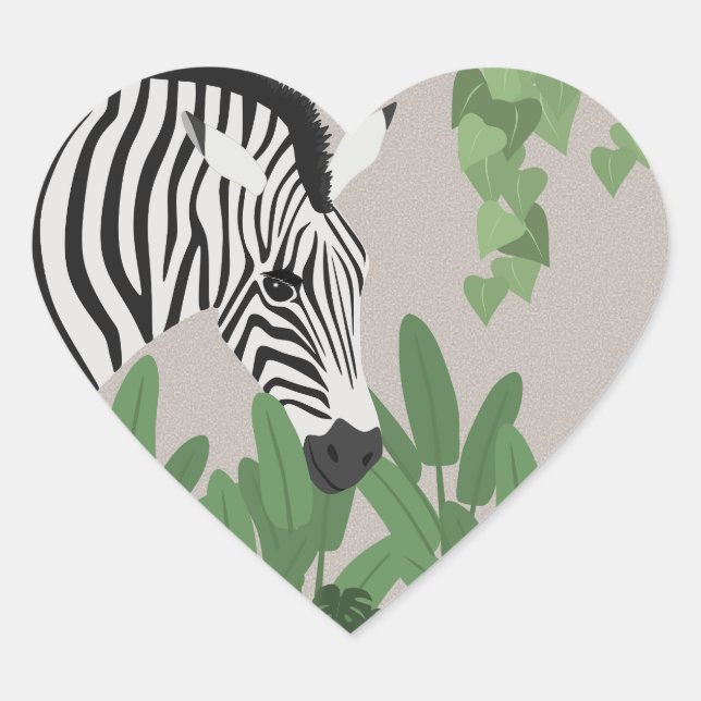 Adesivo Coração Zebra entre Folhas (Frente)