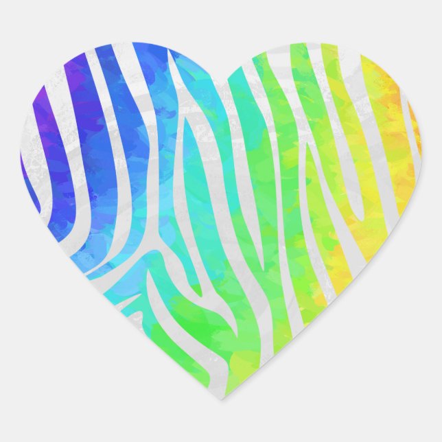 Adesivo Coração Zebra Rainbow e White Impressão (Frente)