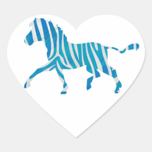 Adesivo Coração Zebra Silhouette Azul e Branco