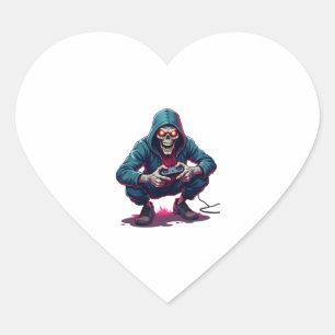 Adesivo Coração Zombie Gamer � Camisa de Jogos do Dia de as Bruxas