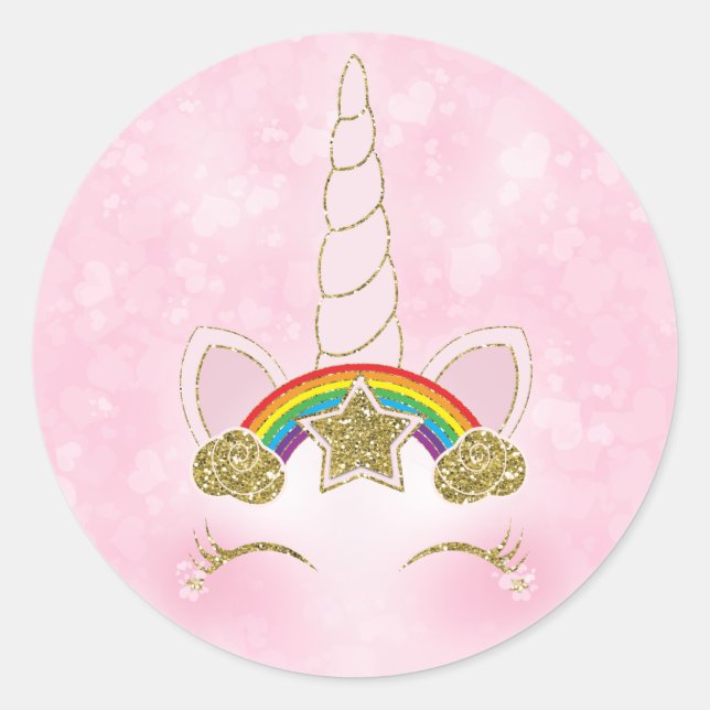 Adesivo Corações cor-de-rosa Dourado Rainbow Star Unicorn  (Frente)