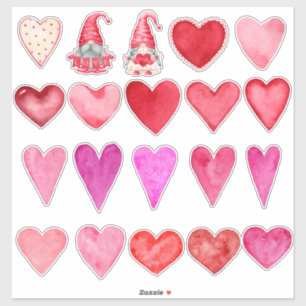 Adesivo Corações de Aquarelas e Dois Gnomos