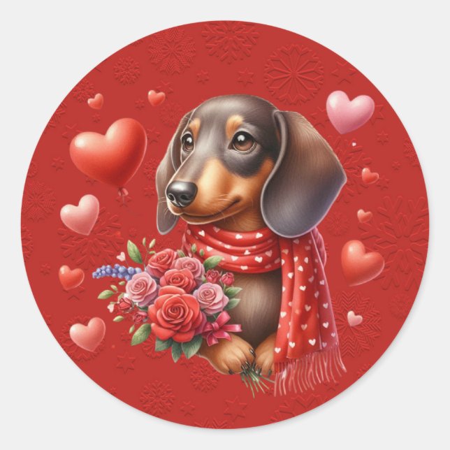 Adesivo Corações de Namorados Vermelho de Cão-Dachshund (Frente)