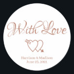 Adesivo Corações de rosa personalizados Palmas de bonifica<br><div class="desc">Texto de corações personalizados,  nome Dosagem de presente de casamento,  etiquetas adesivas com amor Faux rosa gold e branco</div>